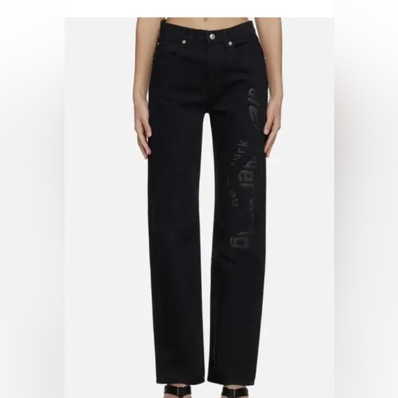 Alexander Wang Black Straight Leg Jeans with Logo on Legs - Picture 1 of 3